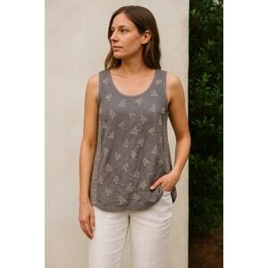 Johnny Was Workshop Embroidered Gray Grey Neutral Tank Top Medium Shirt